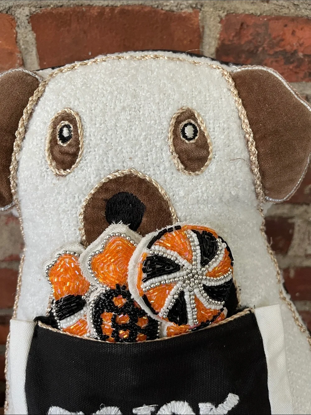 Decorative Halloween Trick or Treat Dog Pillow - White and Black
